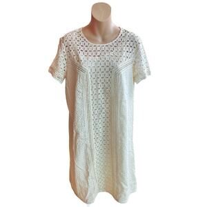 SUNDANCE Eyelet Essence Dress Short Sleeve Summer Cream Womens 8